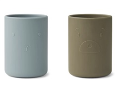 Liewood blue fog/khaki mix silicone cup Ethan (2-pack)